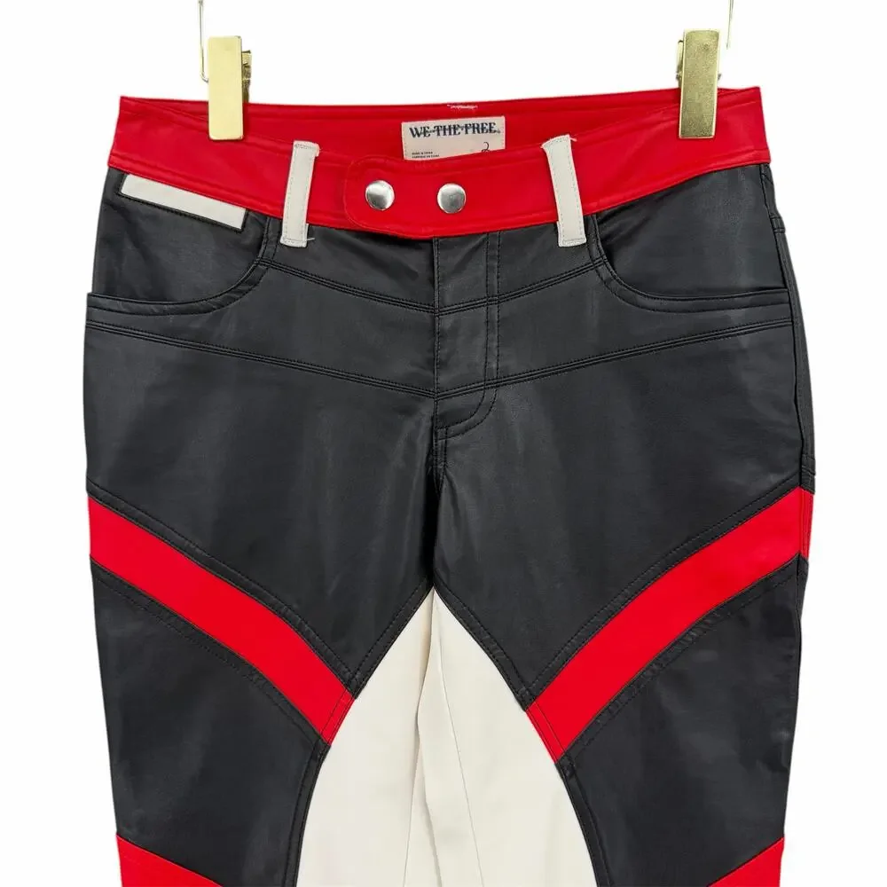 We the Free People Colorblock Rebel Vegan Leather Mid Rise Relaxed Straight Pant
